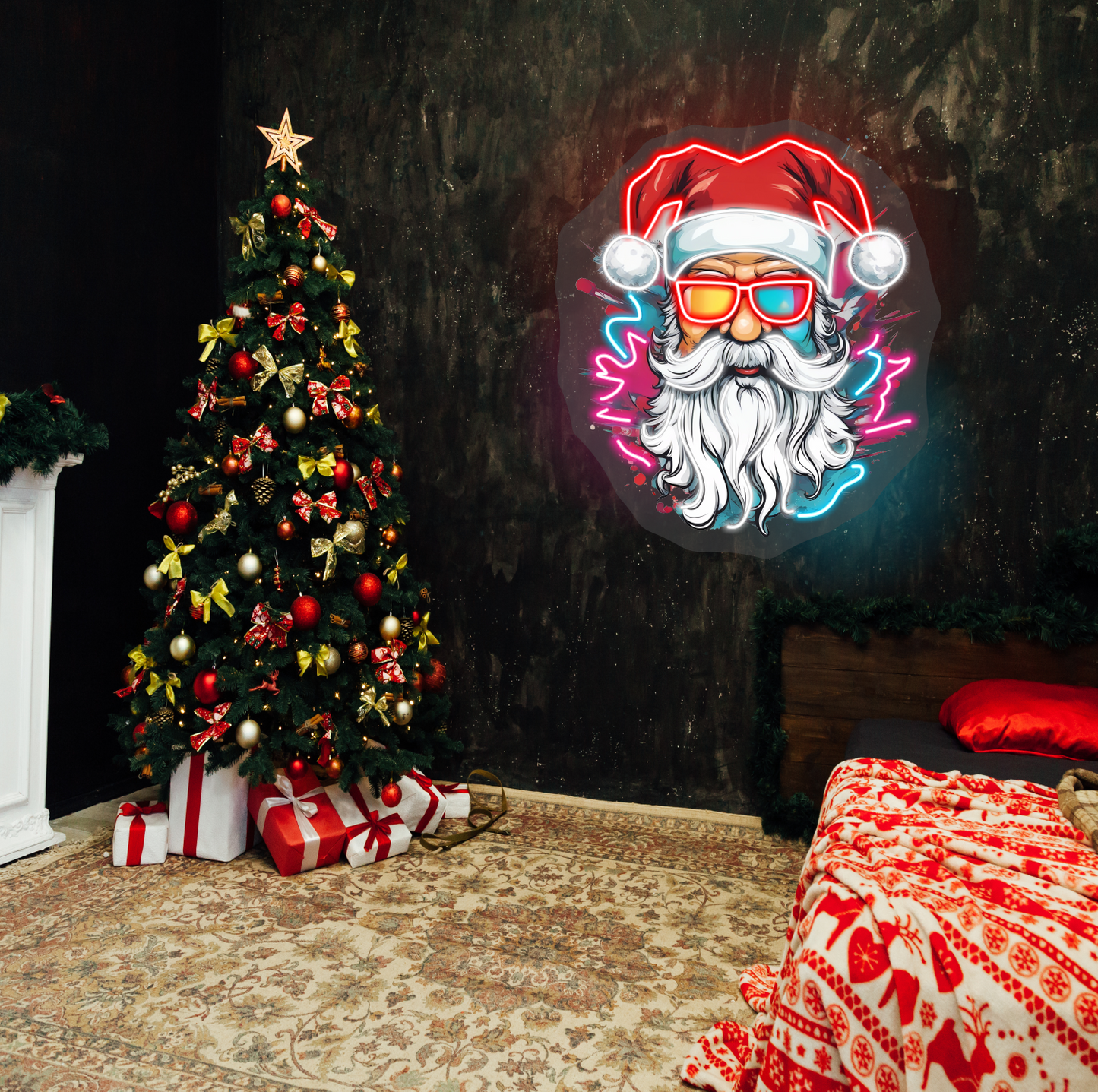 Superbe panneau LED néon Père Noël de Noël