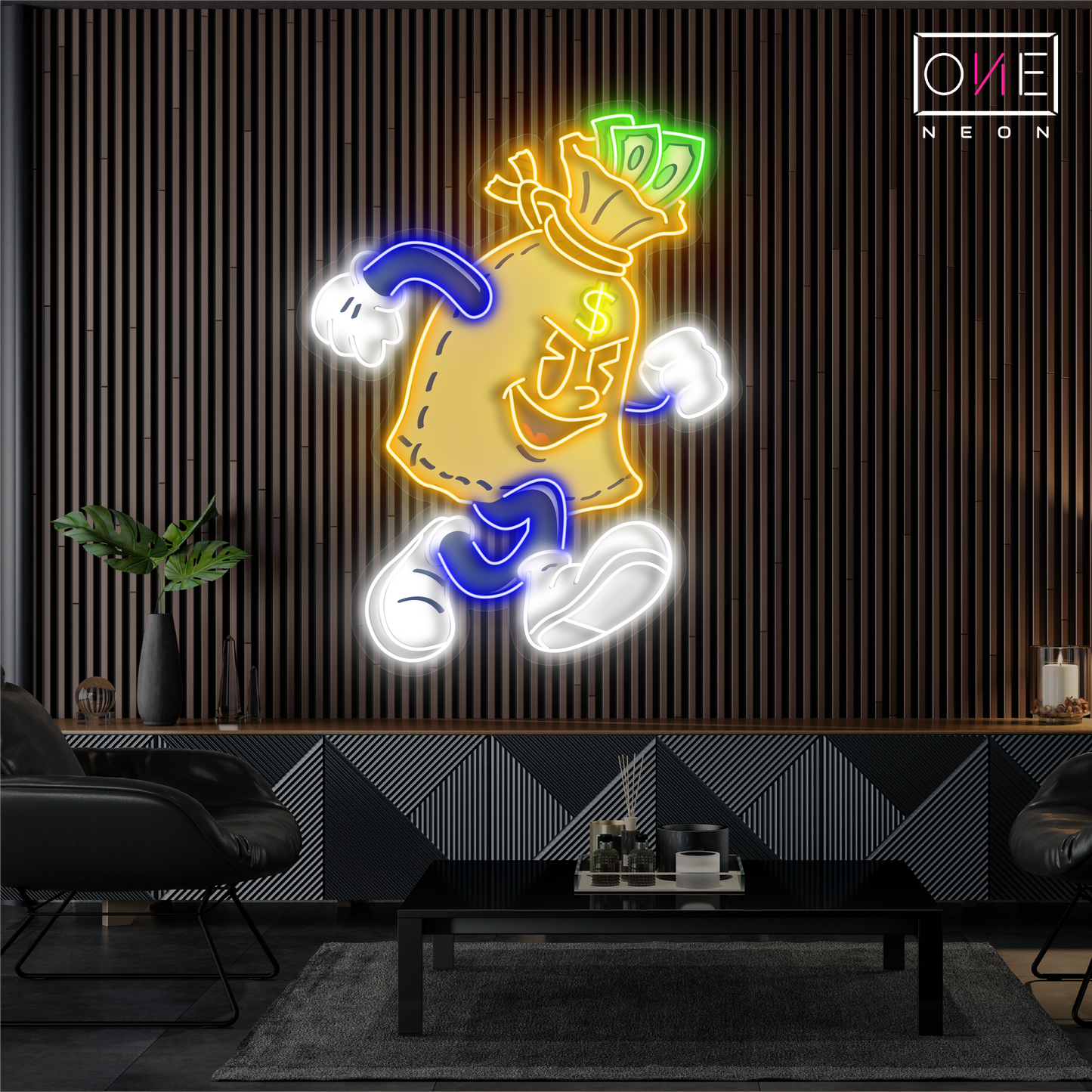 Enseigne néon LED œuvre d'art L'argent s'échappe