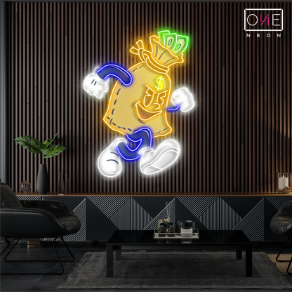 Enseigne néon LED œuvre d'art L'argent s'échappe