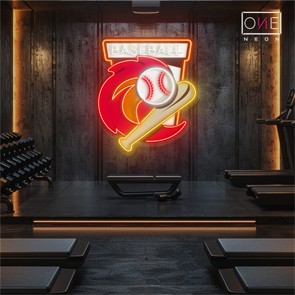 Enseigne néon LED avec illustration de feu de baseball