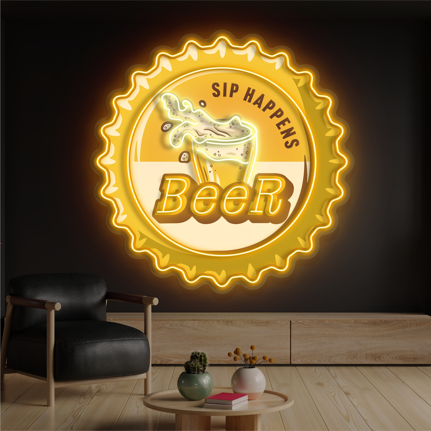 Enseigne néon LED bière "Sip Happens"