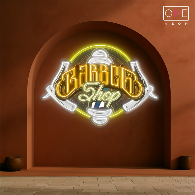 Enseigne néon LED murale de barbier