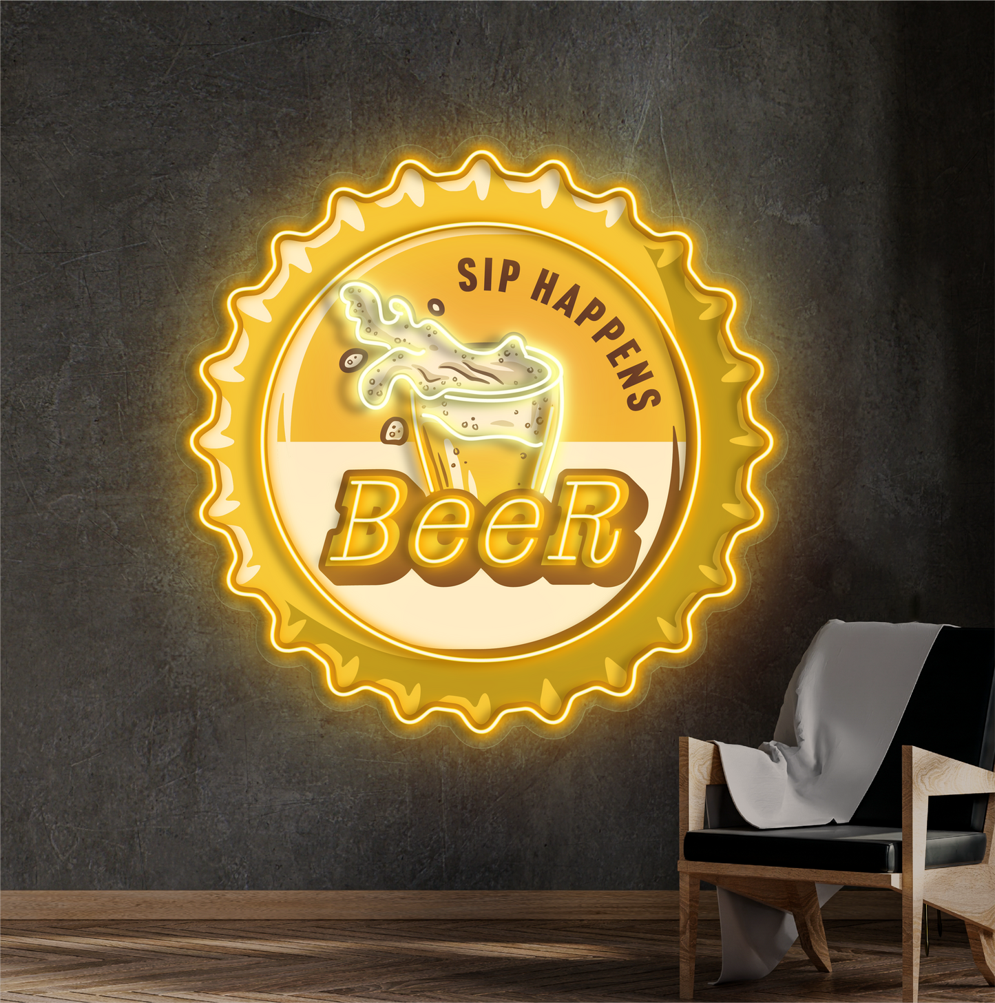 Enseigne néon LED bière "Sip Happens"