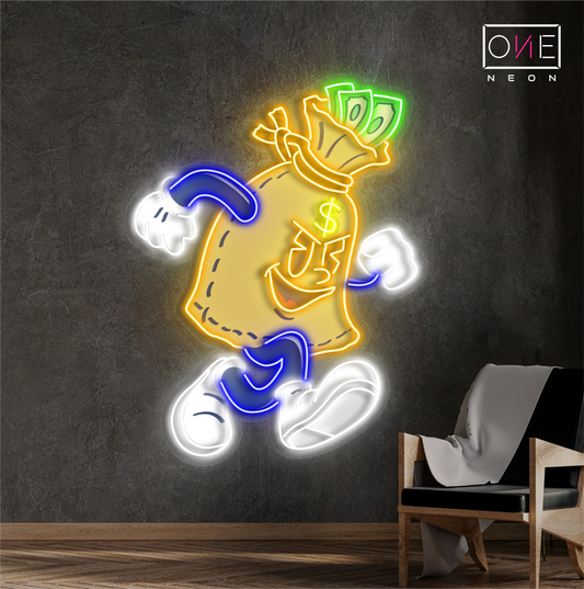 Enseigne néon LED œuvre d'art L'argent s'échappe