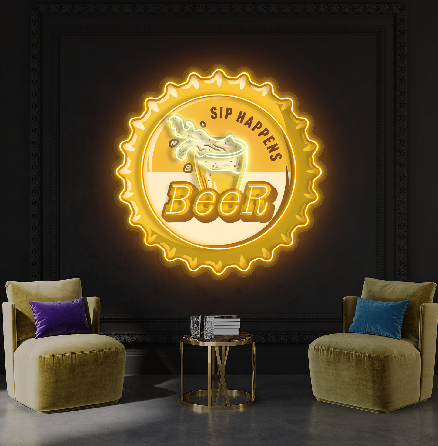 Enseigne néon LED bière "Sip Happens"