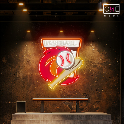 Enseigne néon LED avec illustration de feu de baseball