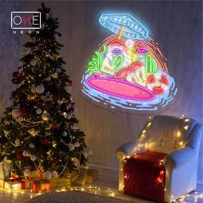 Enseigne néon LED "Vacances à la plage du Père Noël"