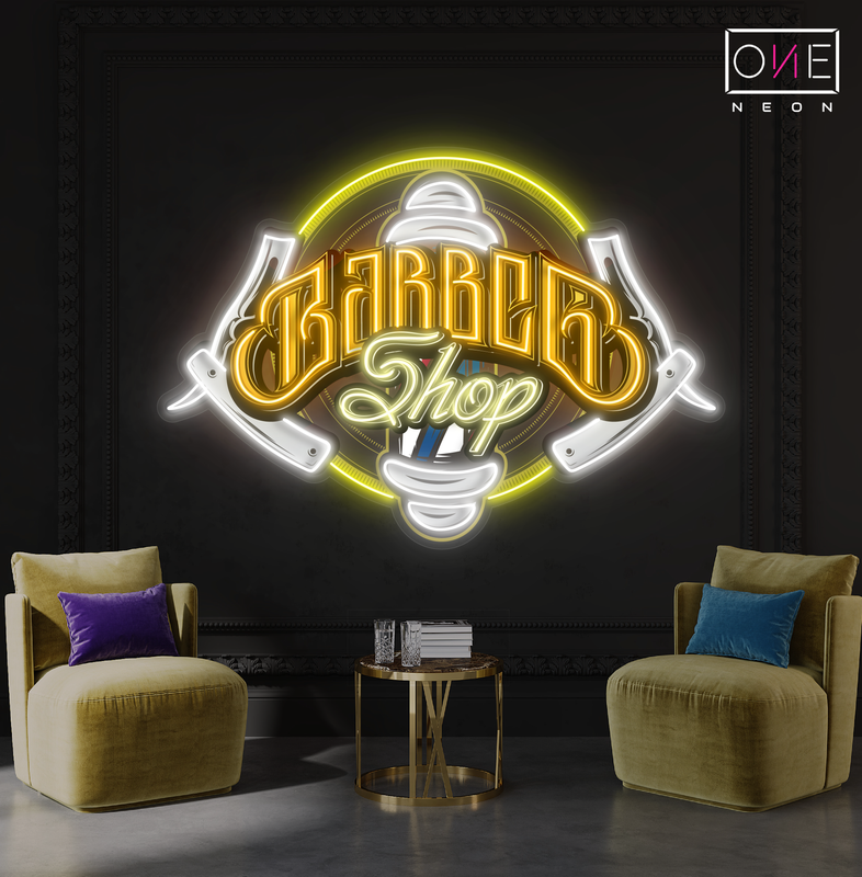 Enseigne néon LED murale de barbier