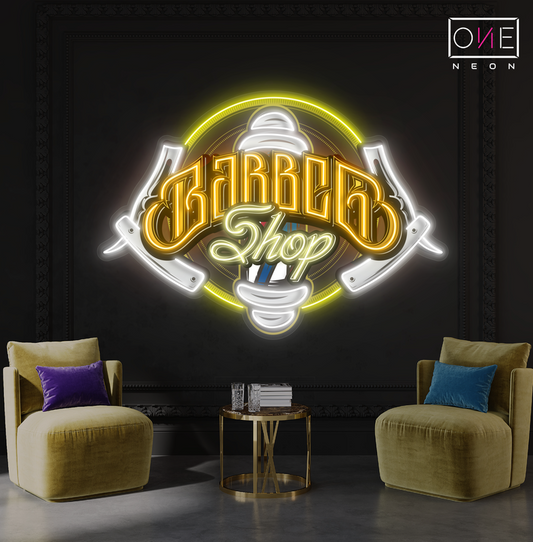 Enseigne néon LED murale de barbier