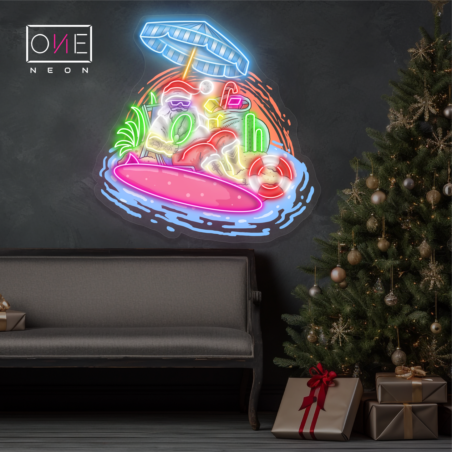 Enseigne néon LED "Vacances à la plage du Père Noël"