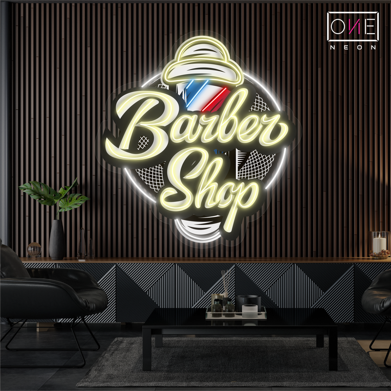 Enseigne néon LED Barber Shop avec illustrations classiques