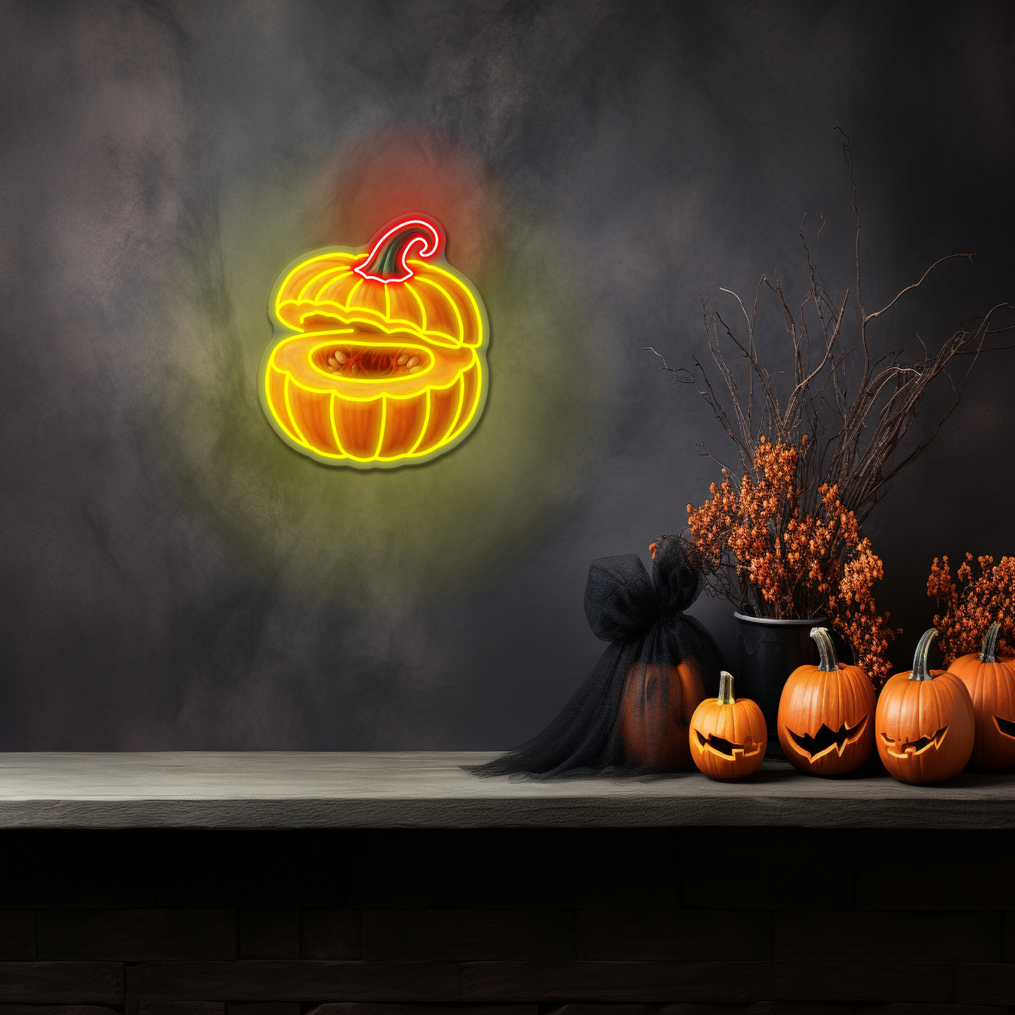Enseigne néon LED citrouille d'Halloween
