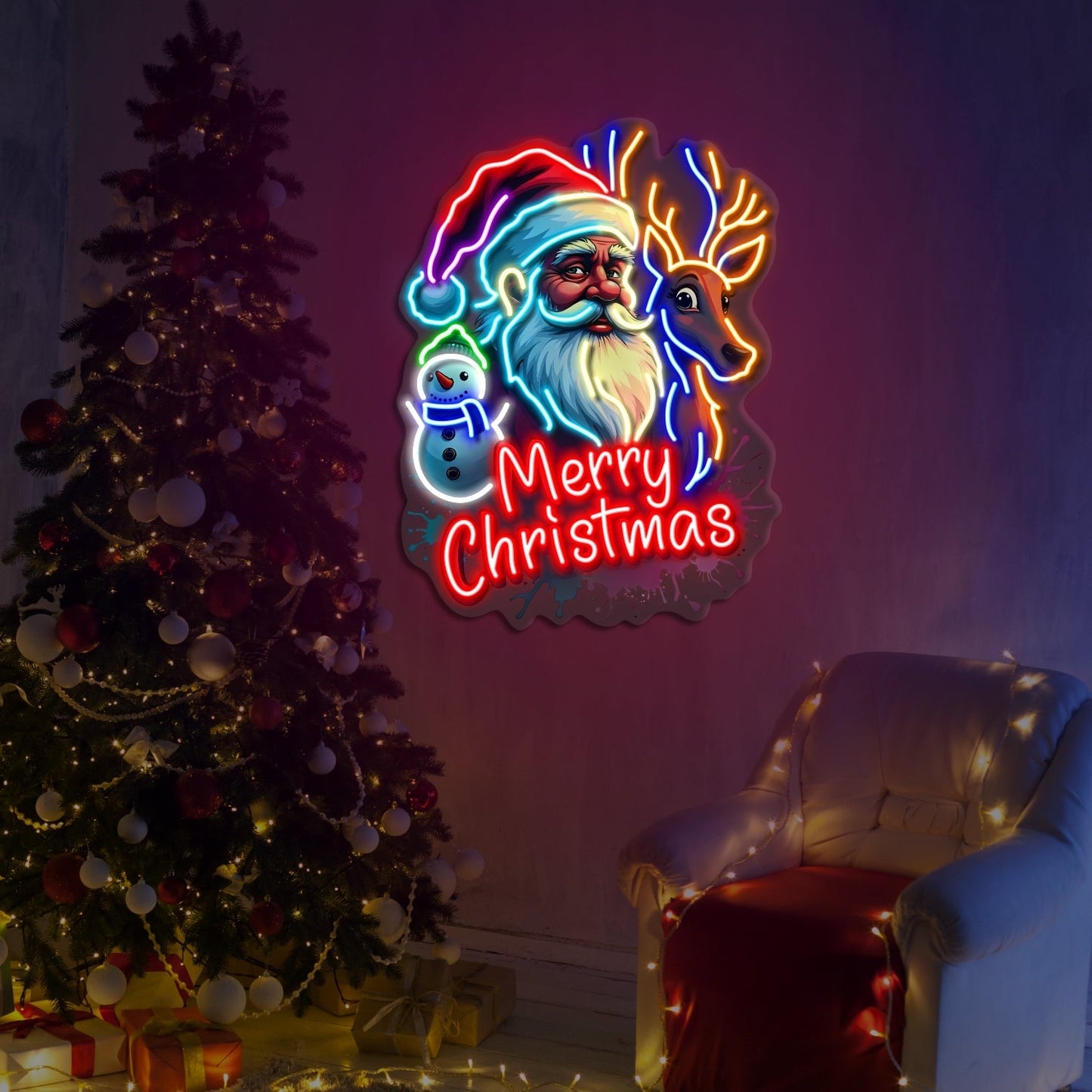 Enseigne néon LED "Joyeux Noël Père Noël"