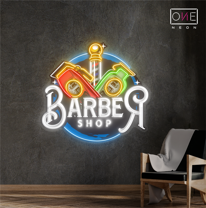 Enseigne néon LED murale "Classic Clippers Barber"