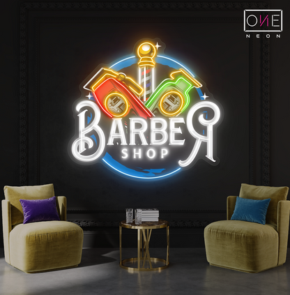 Enseigne néon LED murale "Classic Clippers Barber"