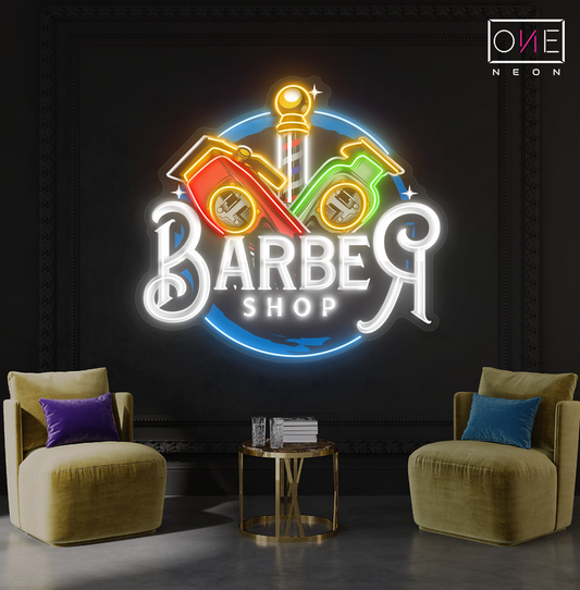 Enseigne néon LED murale "Classic Clippers Barber"