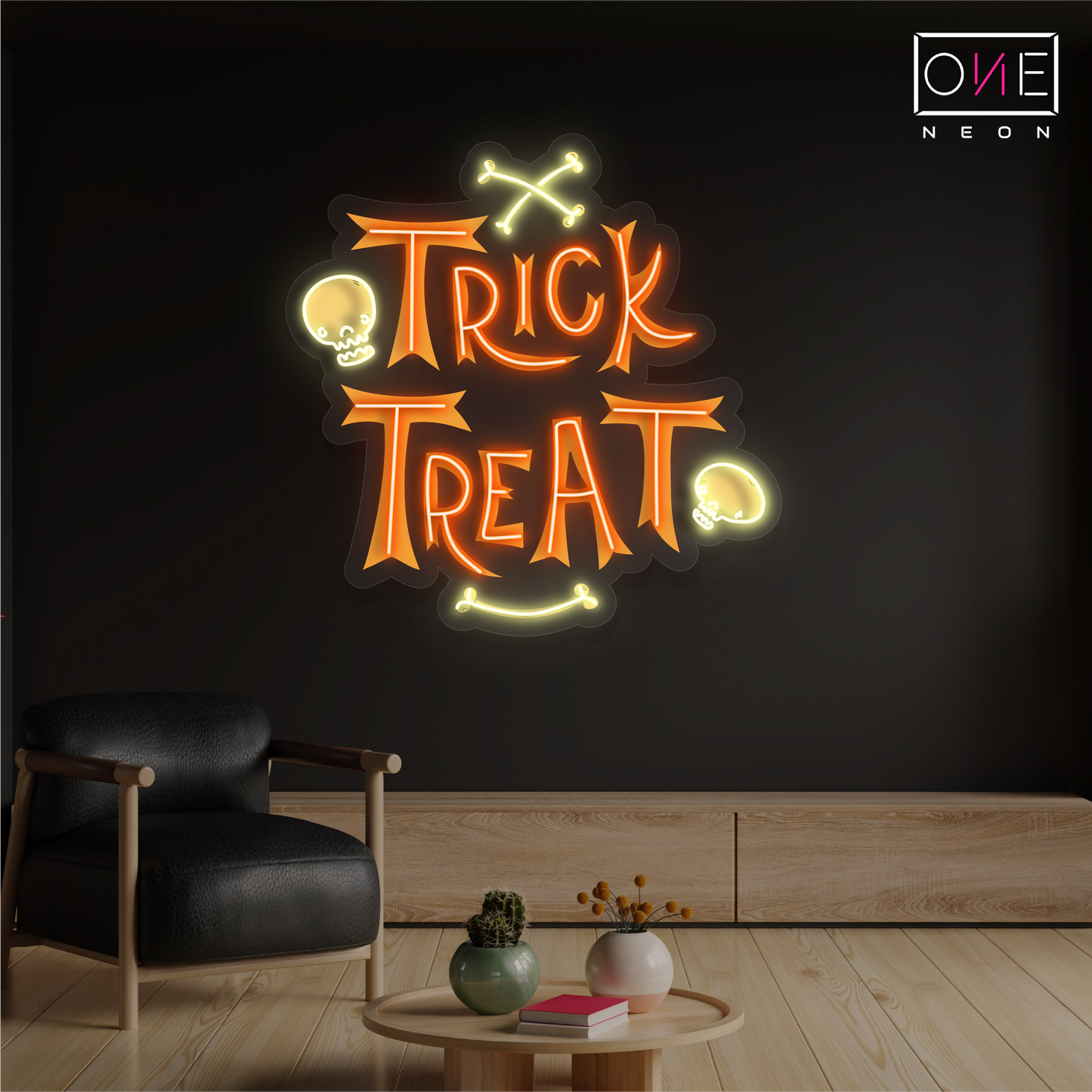 Enseigne néon LED œuvre Trick Treat