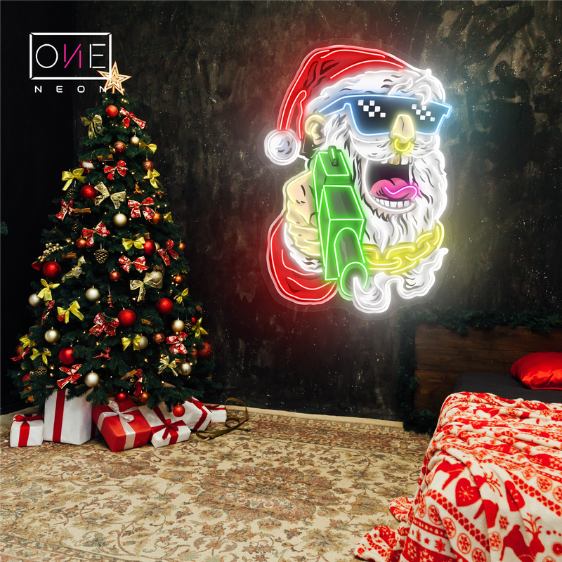 Enseigne LED néon de Père Noël Gangster