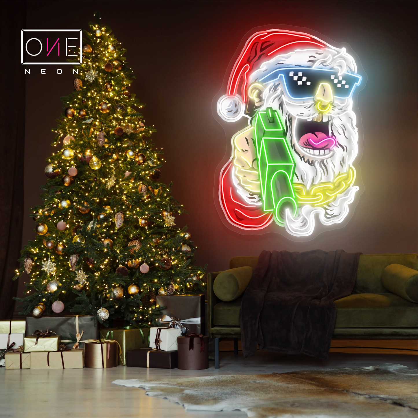 Enseigne LED néon de Père Noël Gangster