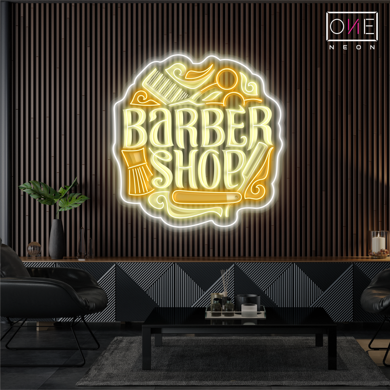 Enseigne néon LED murale de barbier