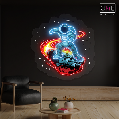 Enseigne néon LED "Astronaute sur surf météore"