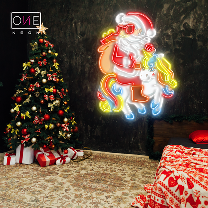 Enseigne au néon LED Père Noël et Licorne (Œuvre d'art de Noël)