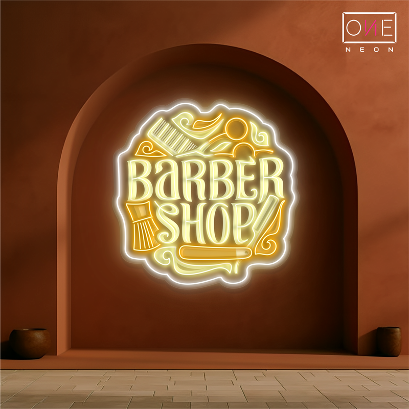 Enseigne néon LED murale de barbier