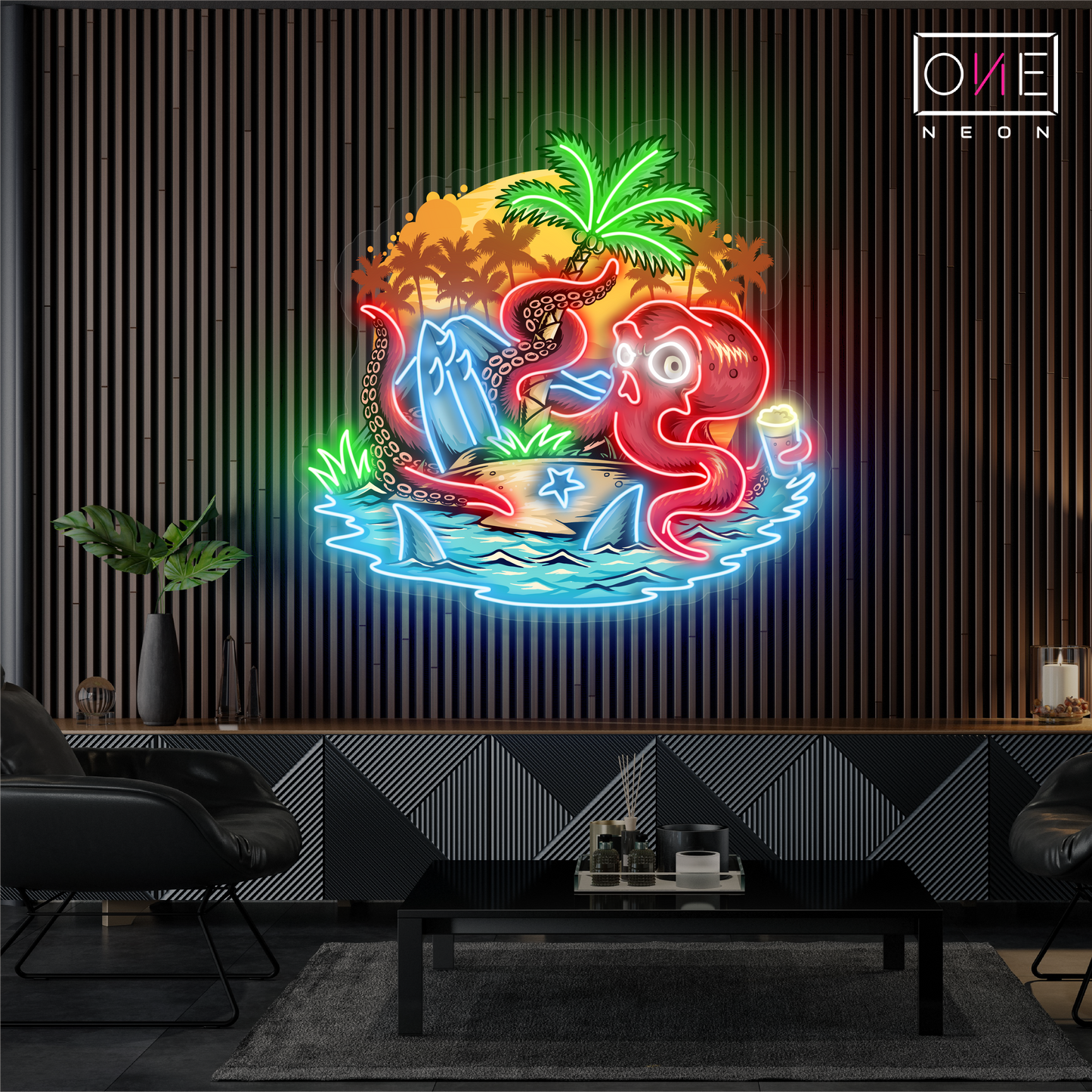 Enseigne néon LED artistique Île aux pieuvres