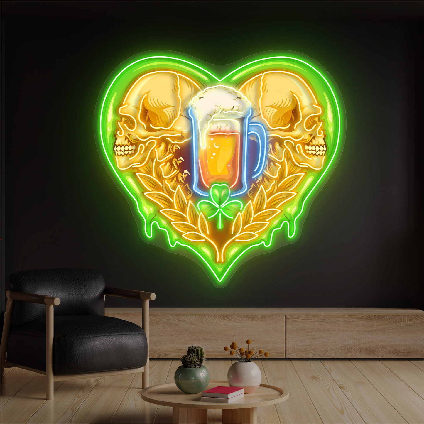 Enseigne Néon LED Tête de Mort & Bière