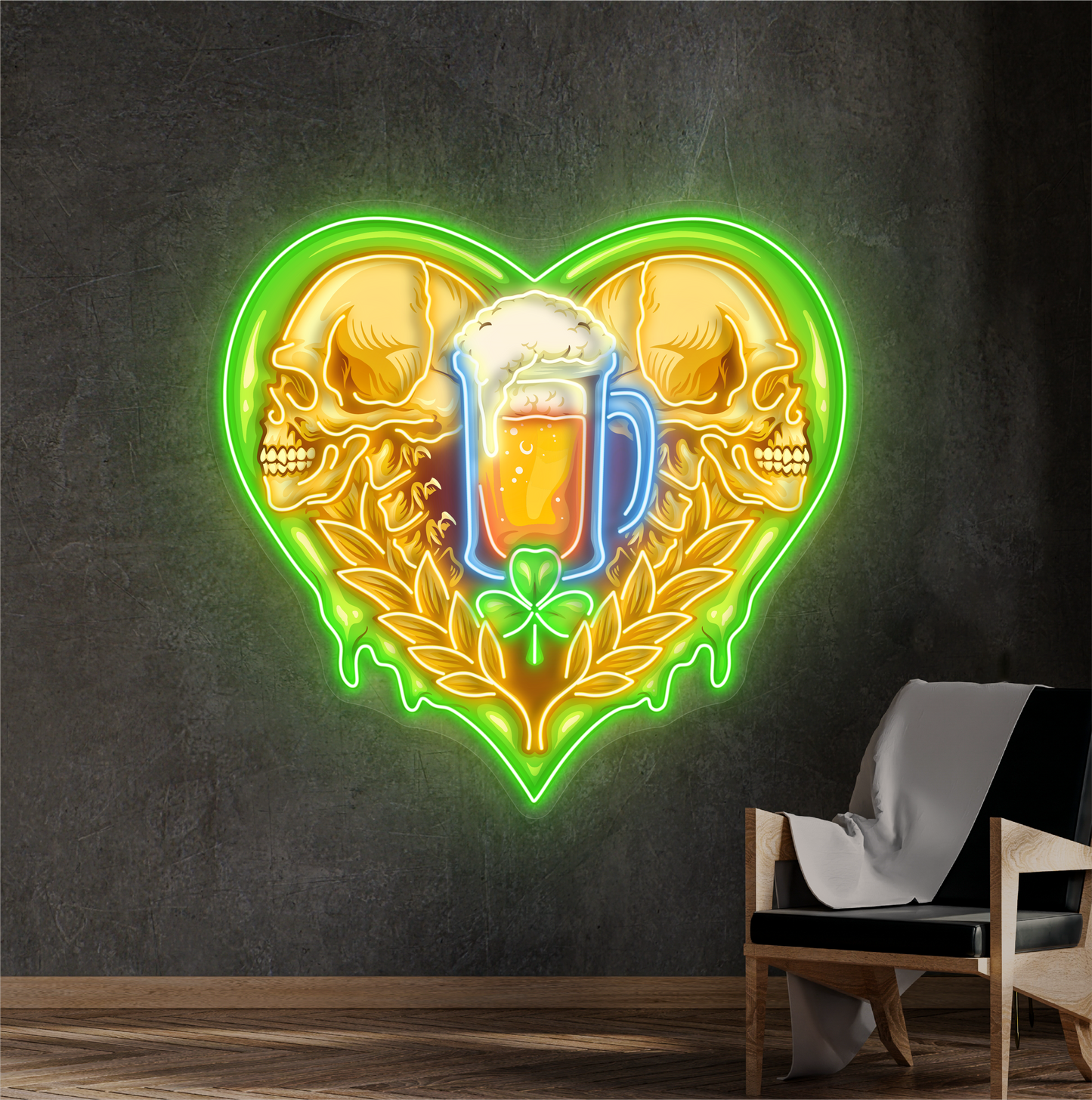 Enseigne Néon LED Tête de Mort & Bière