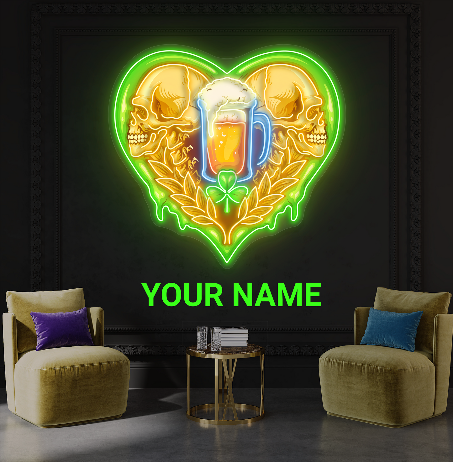 Enseigne Néon LED Tête de Mort & Bière