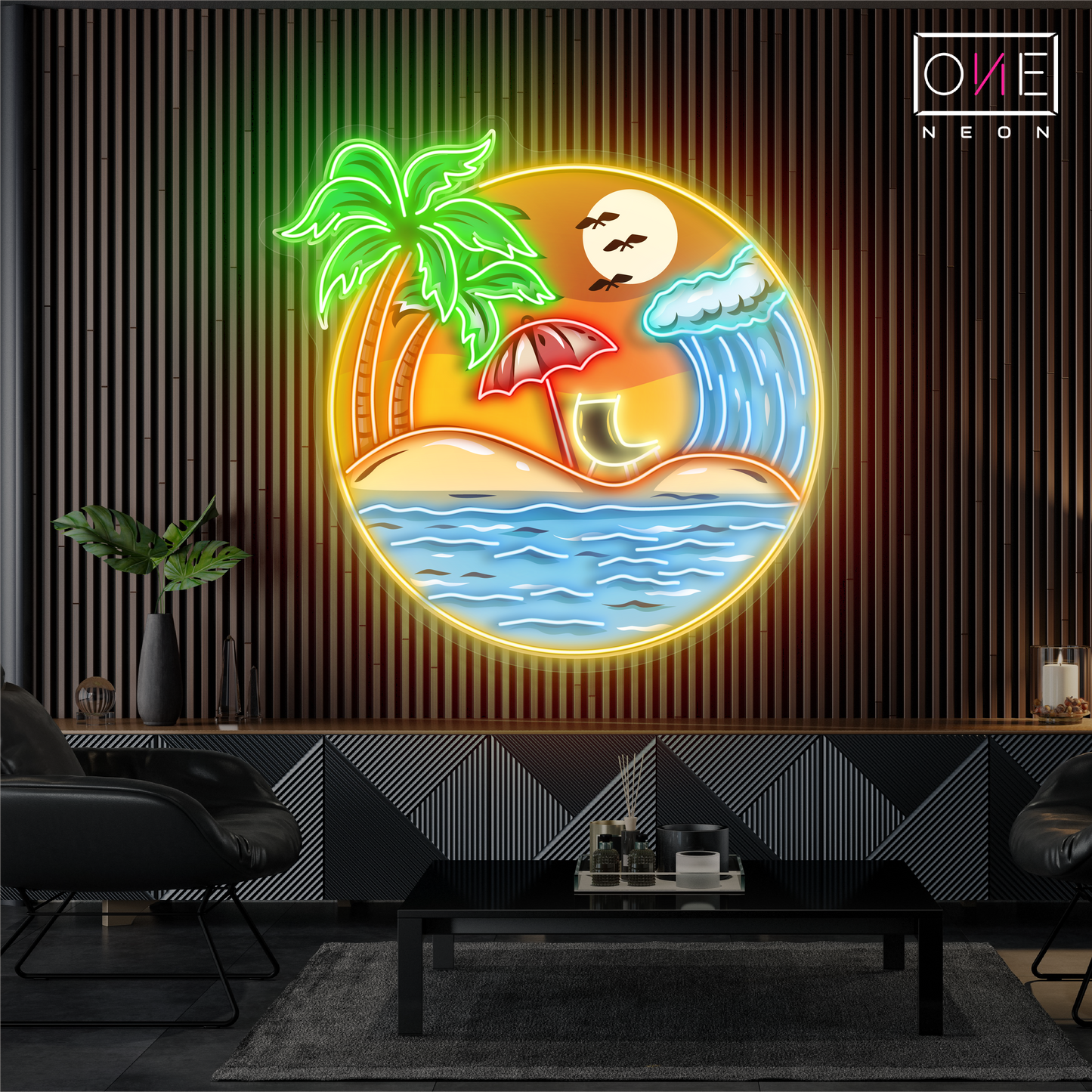 Enseigne néon LED œuvre d'art "Paradis du coucher de soleil"