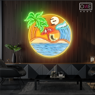 Enseigne néon LED œuvre d'art "Paradis du coucher de soleil"