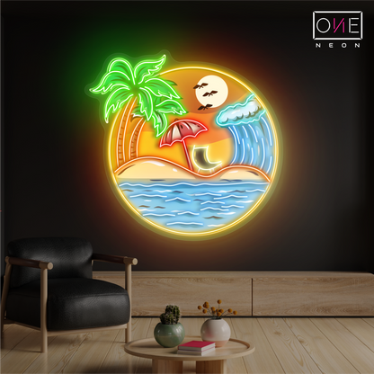 Enseigne néon LED œuvre d'art "Paradis du coucher de soleil"