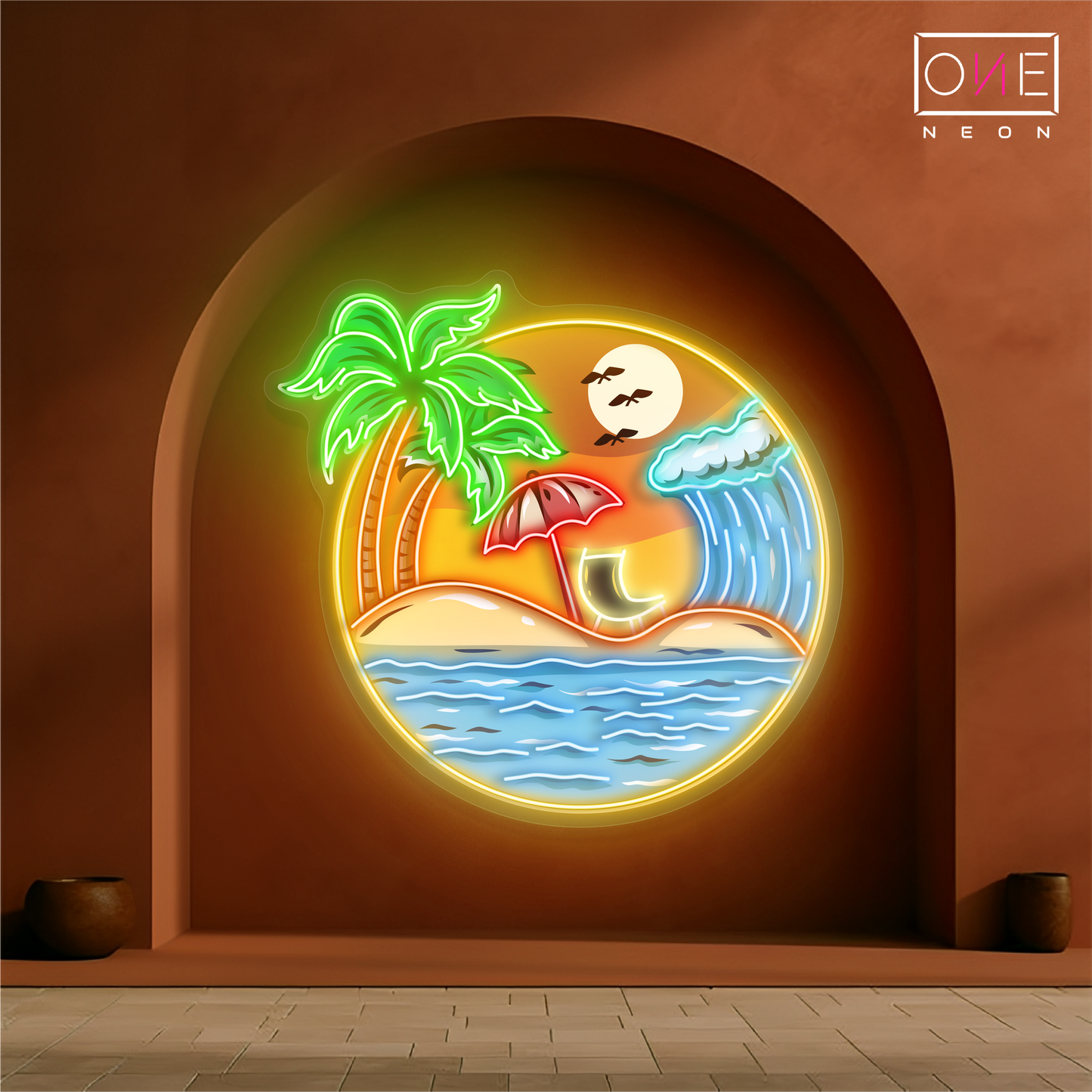 Enseigne néon LED œuvre d'art "Paradis du coucher de soleil"