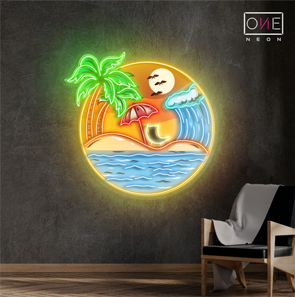 Enseigne néon LED œuvre d'art "Paradis du coucher de soleil"