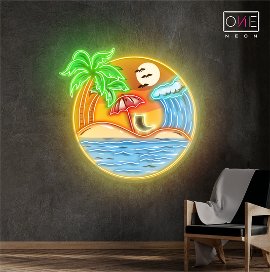 Enseigne néon LED œuvre d'art "Paradis du coucher de soleil"