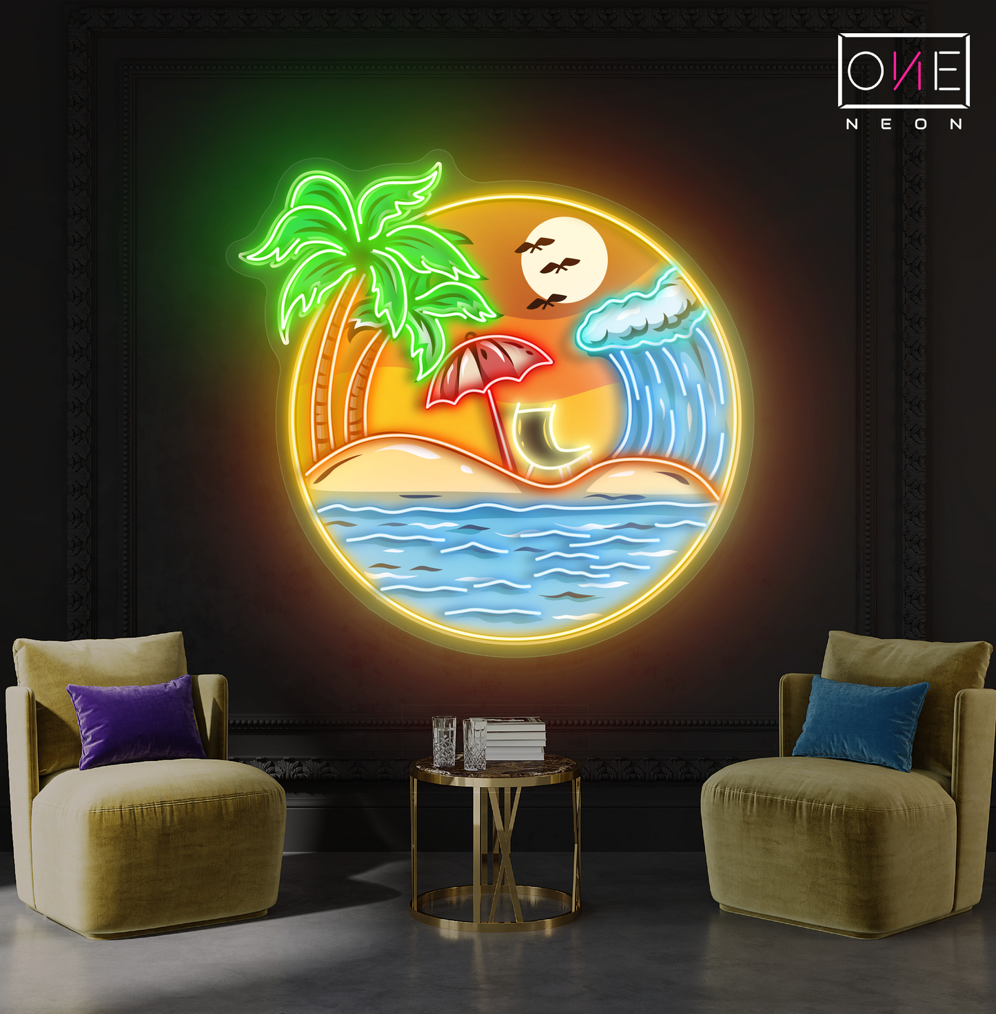 Enseigne néon LED œuvre d'art "Paradis du coucher de soleil"