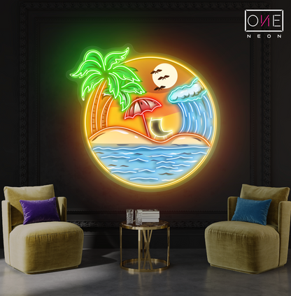 Enseigne néon LED œuvre d'art "Paradis du coucher de soleil"