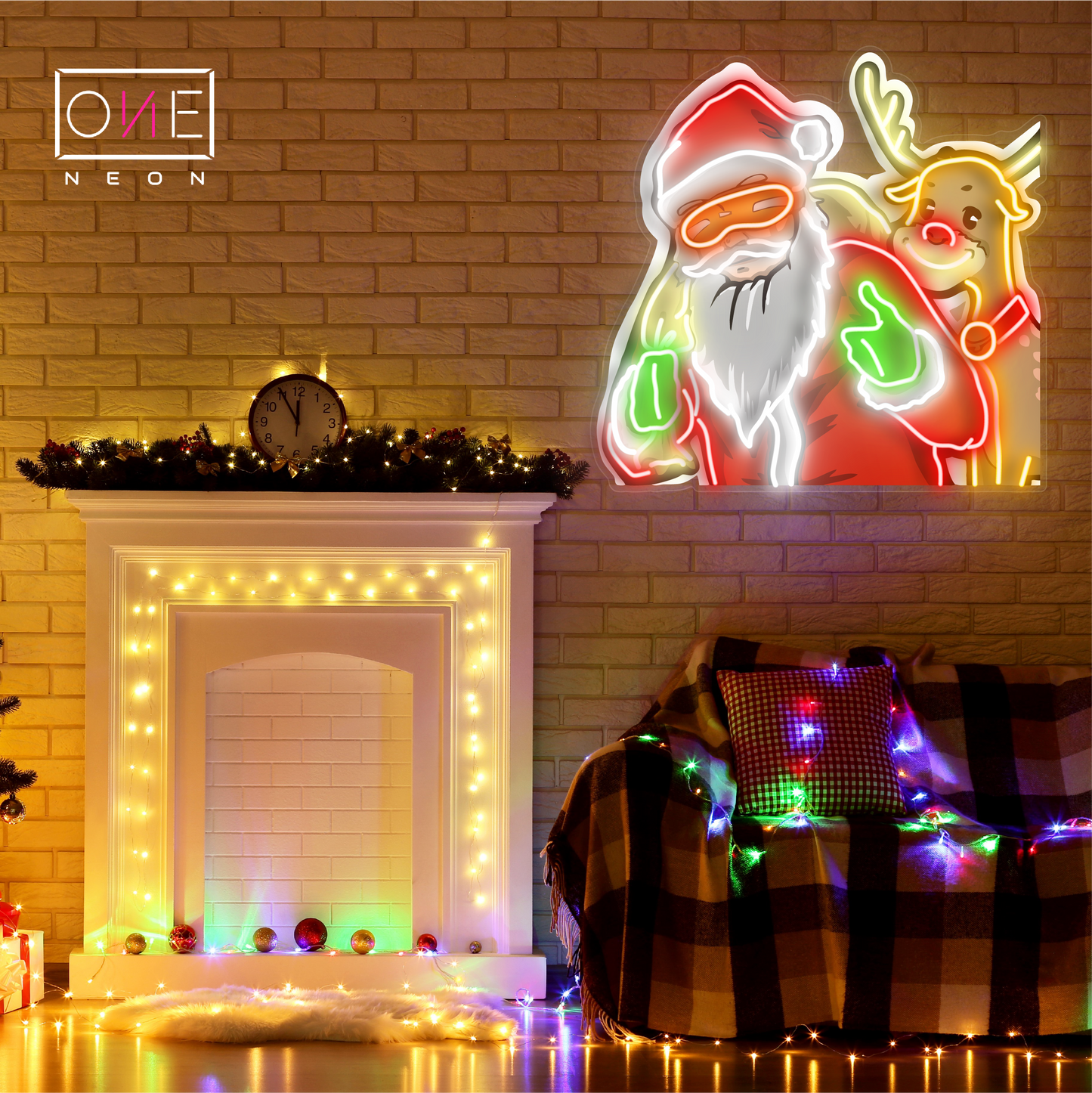 Enseigne LED Néon Duo Père Noël & Rudolph