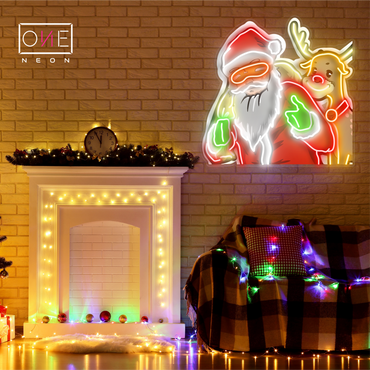 Enseigne LED Néon Duo Père Noël & Rudolph