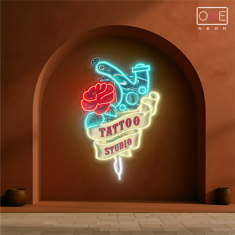 Enseigne néon LED Motif rose tatouage