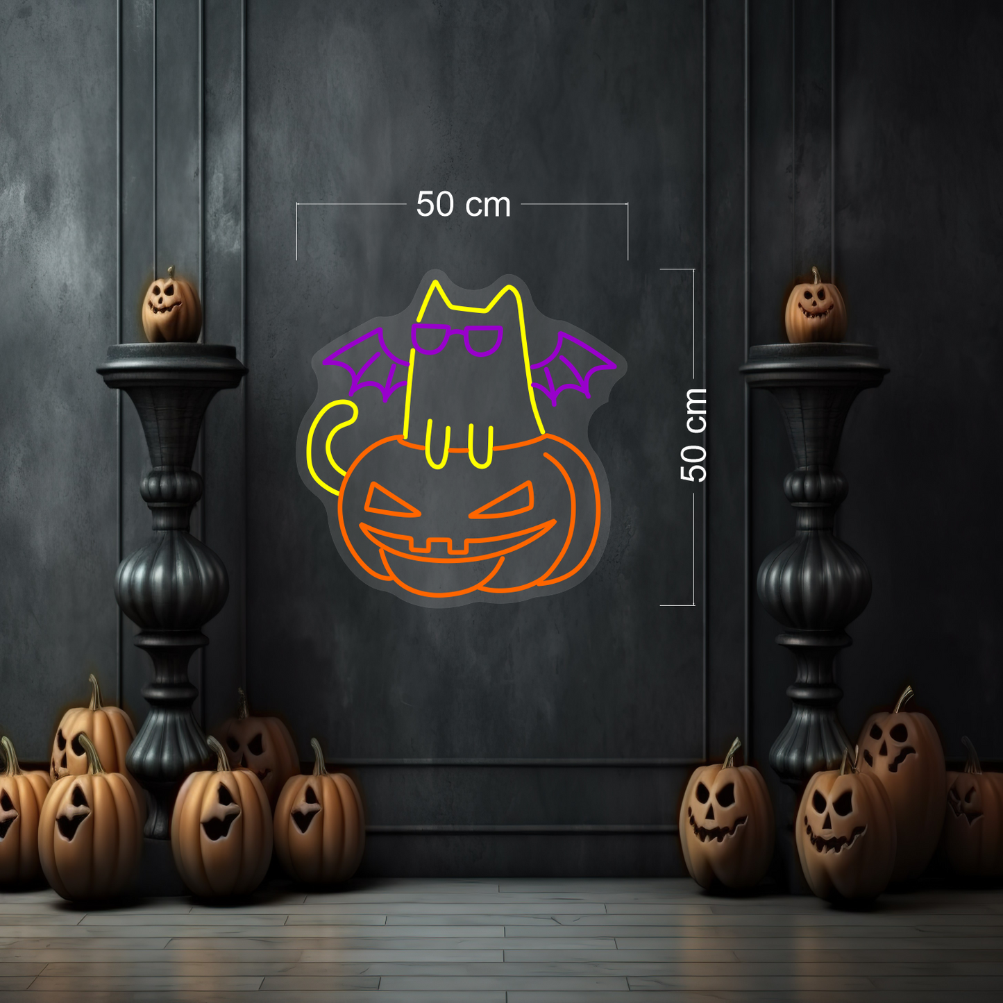 Enseigne néon LED Chat d'Halloween sur citrouille