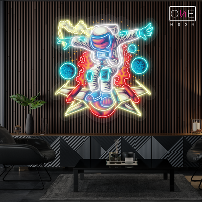 Enseigne LED Néon Décorative avec une Œuvre d'Art d'Astronaute sur un Rocket Board