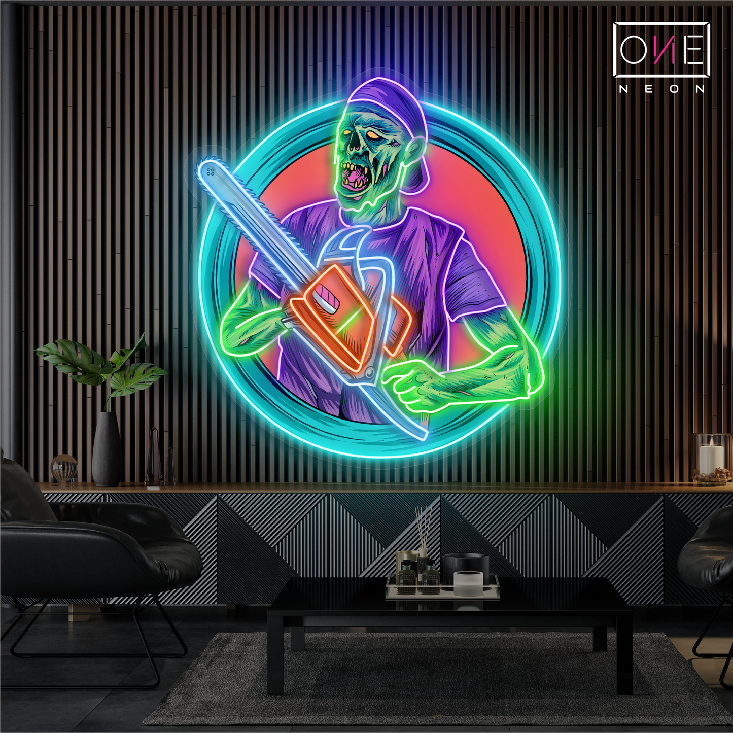 Enseigne néon LED Chainsaw Zombie Artwork