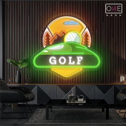Enseigne néon LED Motif de golf en montagne