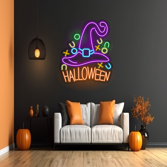 Enseigne néon LED Halloween Chapeau de sorcière