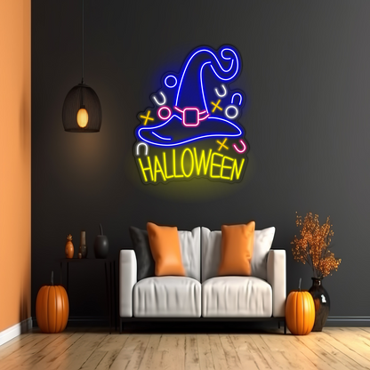 Enseigne néon LED Halloween Chapeau de sorcière