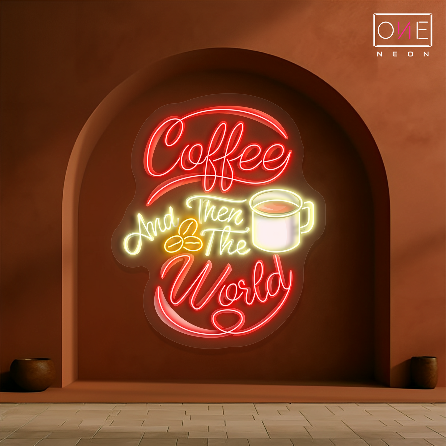 Enseigne néon LED "Coffee and Then The World Artwork"