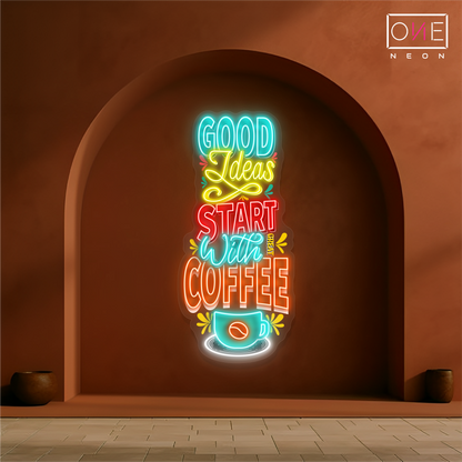 Bonnes idées commencent avec un café Œuvre d'art Enseigne néon LED